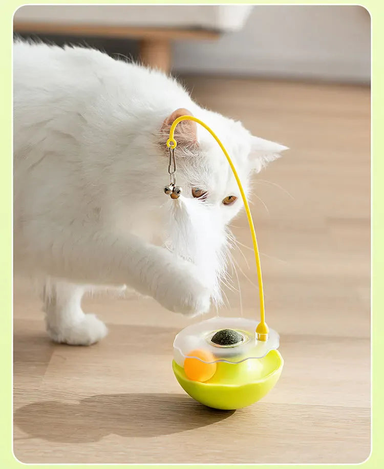 Tumbler Cat Toy - 360° Non-Tip Interactive Feather Teaser with Catnip