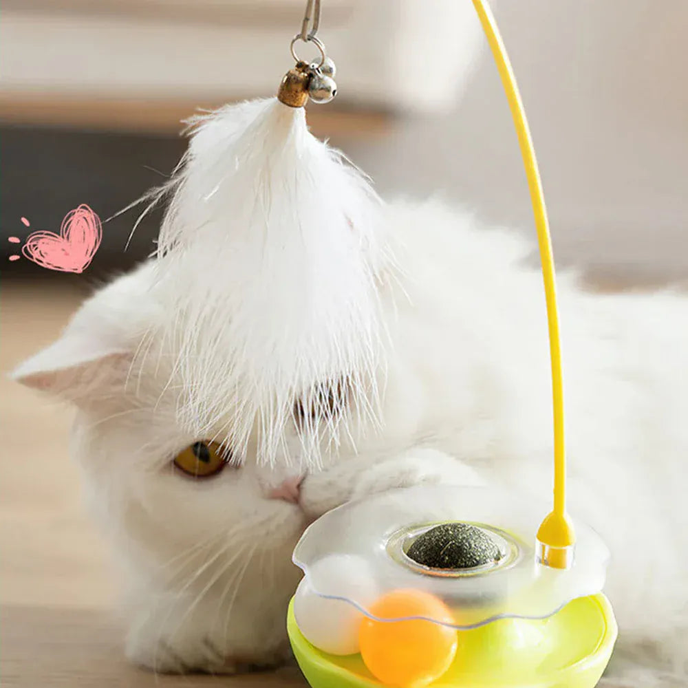 Tumbler Cat Toy - 360° Non-Tip Interactive Feather Teaser with Catnip