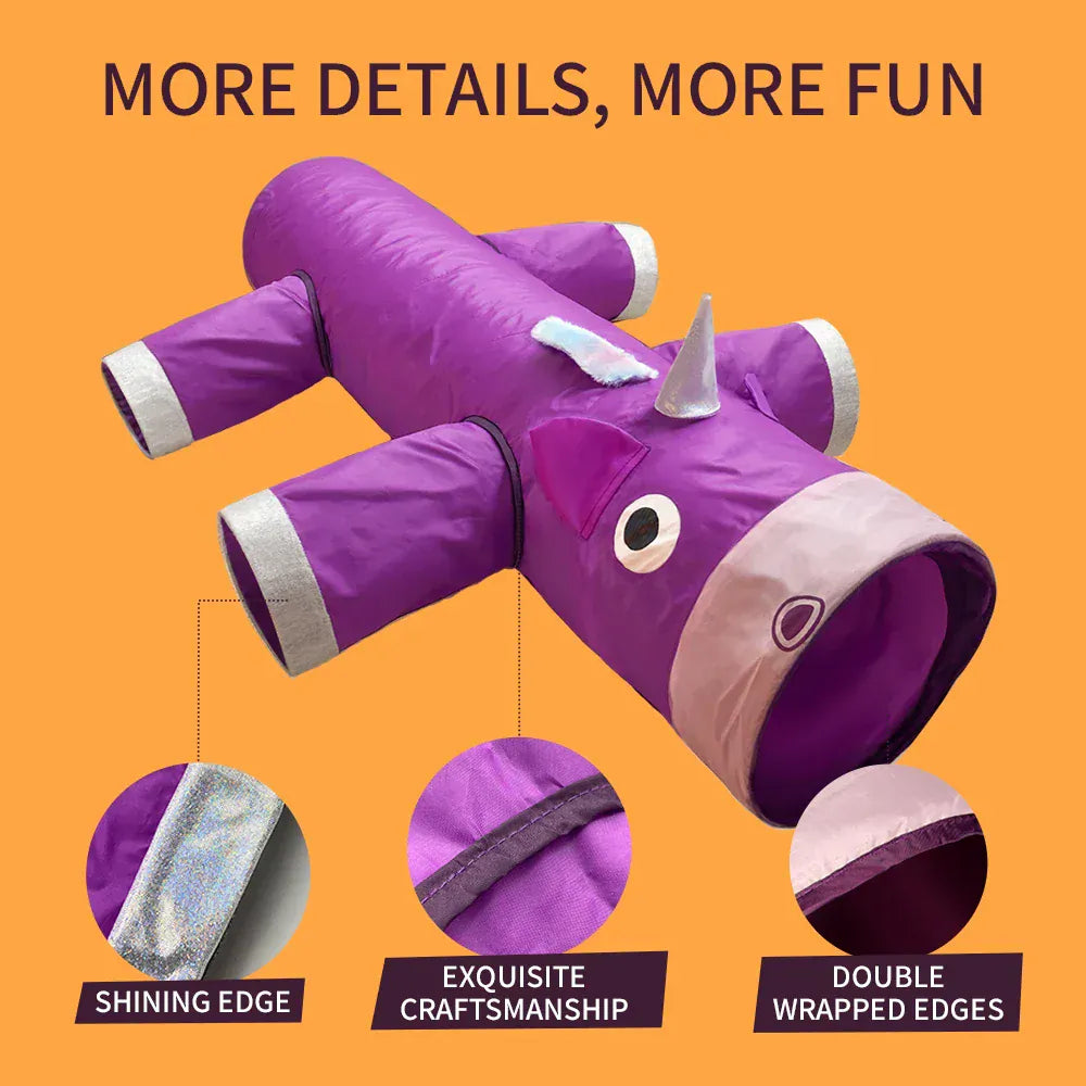 Unicorn Christmas Cat Tunnel Toy | Large Collapsible Pet Tunnel with 6 Entrances | Fun Holiday Play Tunnel for Cats & Small Dogs