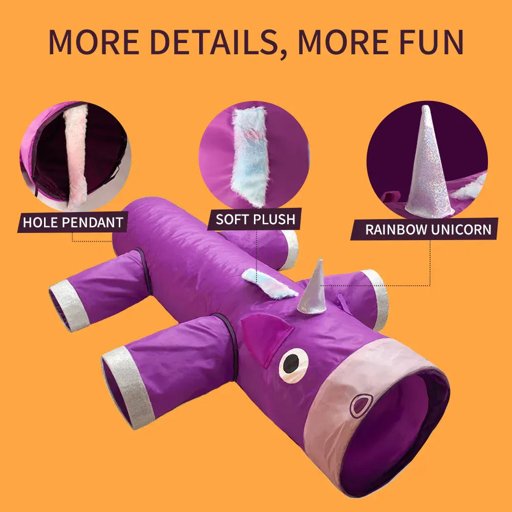 Unicorn Christmas Cat Tunnel Toy | Large Collapsible Pet Tunnel with 6 Entrances | Fun Holiday Play Tunnel for Cats & Small Dogs