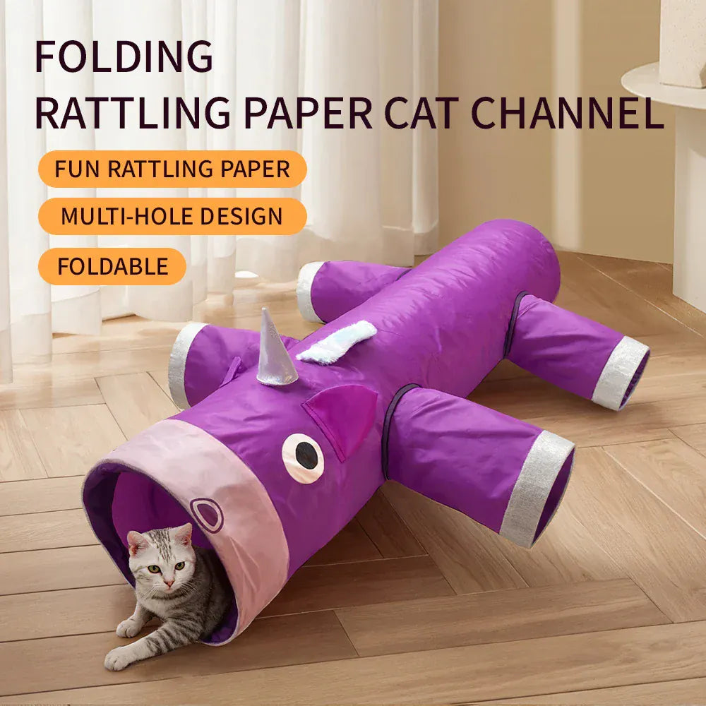 Unicorn Christmas Cat Tunnel Toy | Large Collapsible Pet Tunnel with 6 Entrances | Fun Holiday Play Tunnel for Cats & Small Dogs