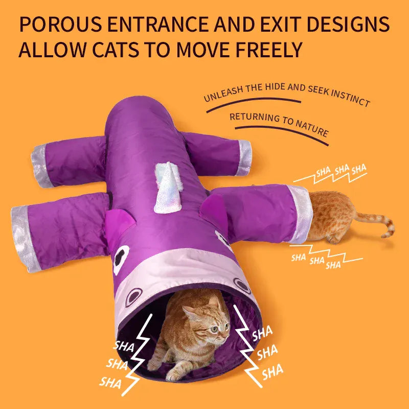 Unicorn Christmas Cat Tunnel Toy | Large Collapsible Pet Tunnel with 6 Entrances | Fun Holiday Play Tunnel for Cats & Small Dogs