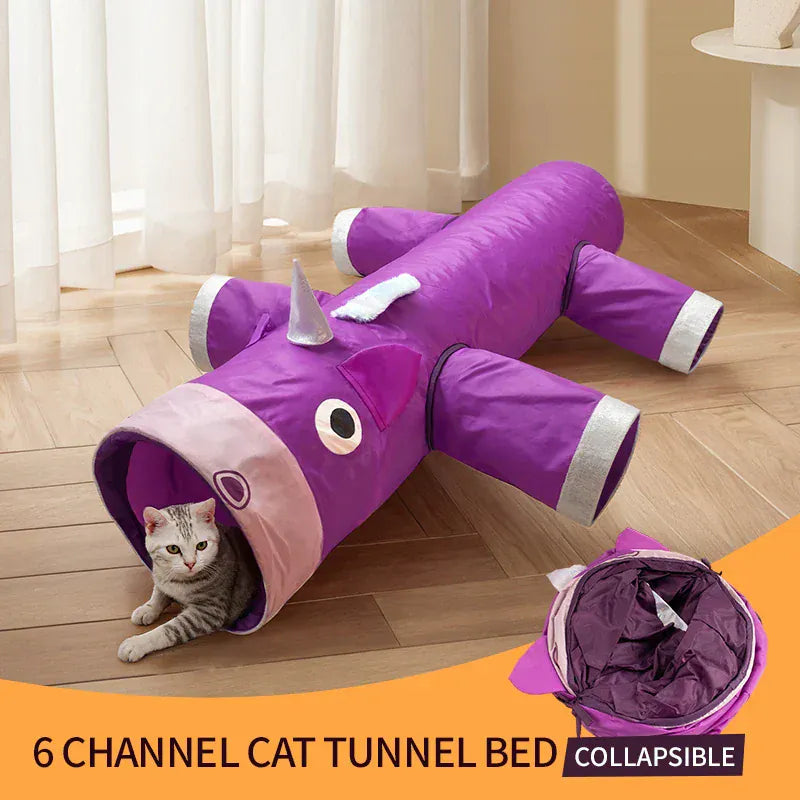 Unicorn Christmas Cat Tunnel Toy | Large Collapsible Pet Tunnel with 6 Entrances | Fun Holiday Play Tunnel for Cats & Small Dogs