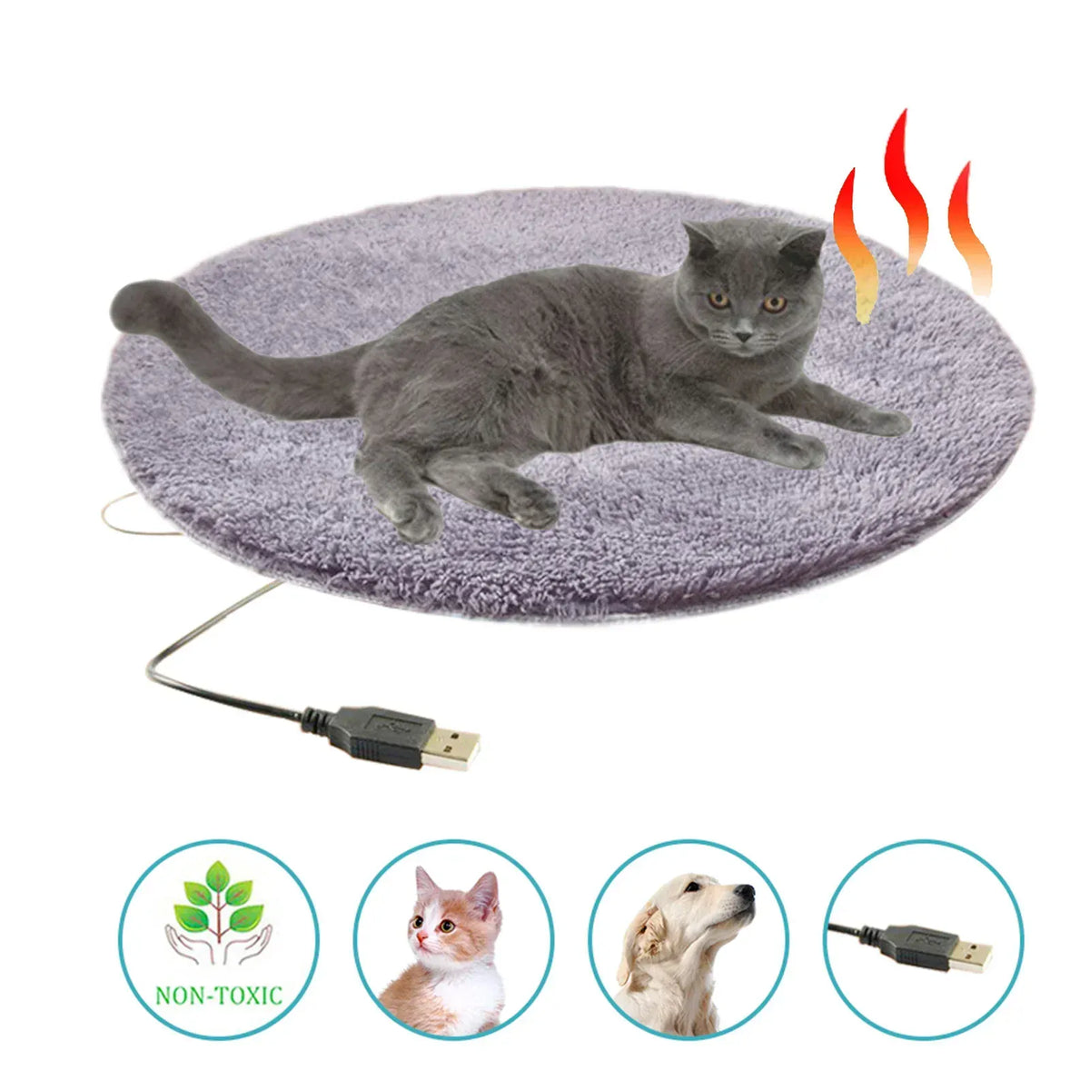 USB Electric Pet Heating Pad - Constant Temperature 28°C Winter Warm Bed for Cats & Small Dogs, Portable Plush Heating Mat
