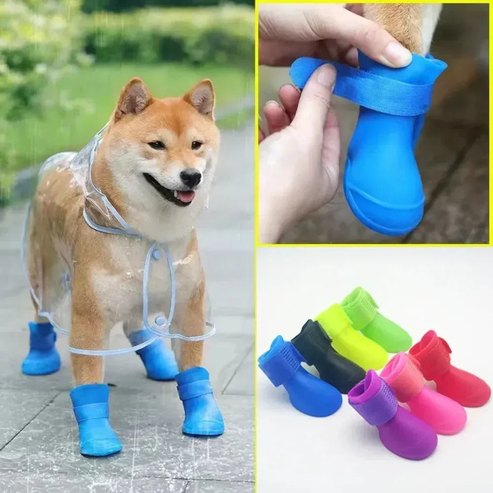 Waterproof Dog Boots 4-Pack - Anti-Slip Rubber Rain Shoes for All Sizes