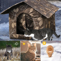 Outdoor winter cat house keeping stray cats safe and warm