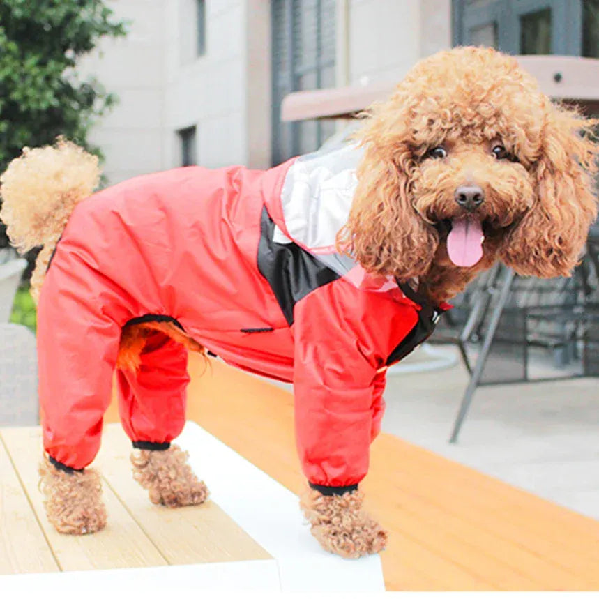 Waterproof Pet Dog Raincoat with Transparent Hood | Hooded Jumpsuit for Small & Medium Dogs & Cats | Water-Resistant Pet Jacket