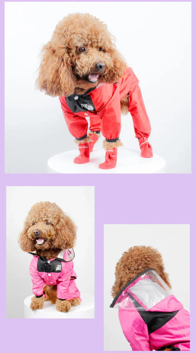 Waterproof Pet Dog Raincoat with Transparent Hood | Hooded Jumpsuit for Small & Medium Dogs & Cats | Water-Resistant Pet Jacket
