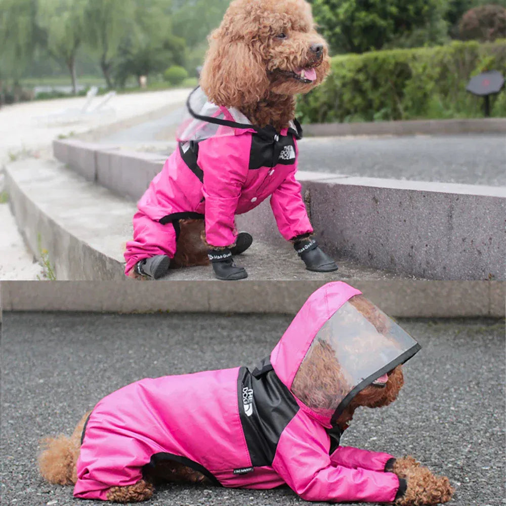 Waterproof Pet Dog Raincoat with Transparent Hood | Hooded Jumpsuit for Small & Medium Dogs & Cats | Water-Resistant Pet Jacket