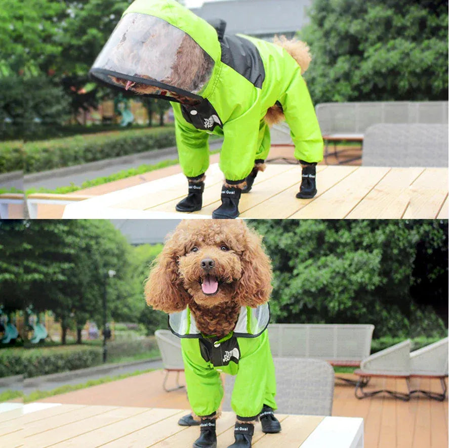 Waterproof Pet Dog Raincoat with Transparent Hood | Hooded Jumpsuit for Small & Medium Dogs & Cats | Water-Resistant Pet Jacket