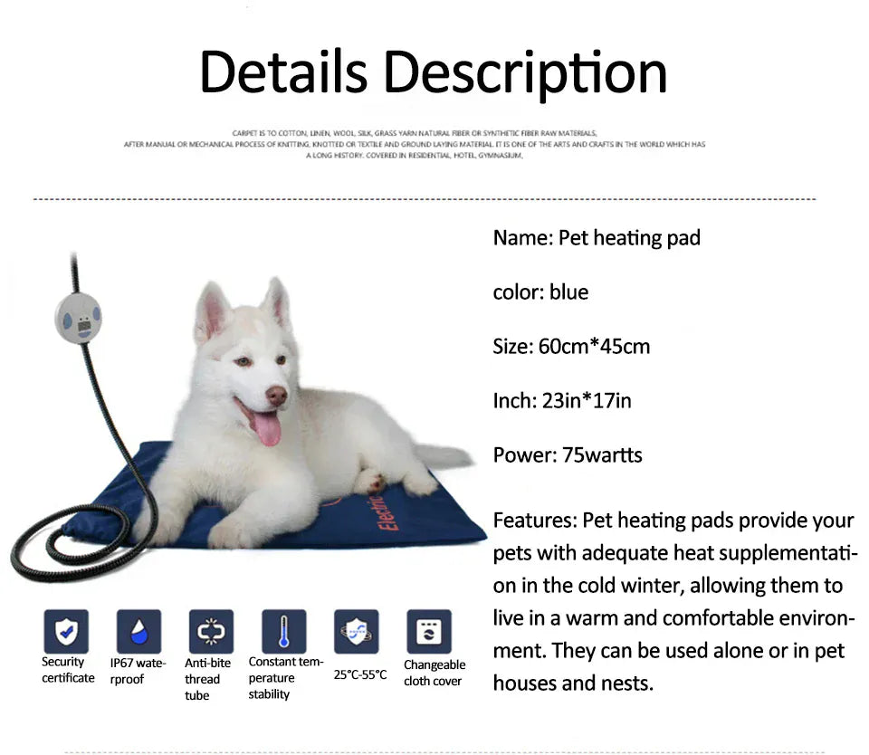 Waterproof Pet Heating Pad - Electric Winter Warmer Blanket 45×60cm