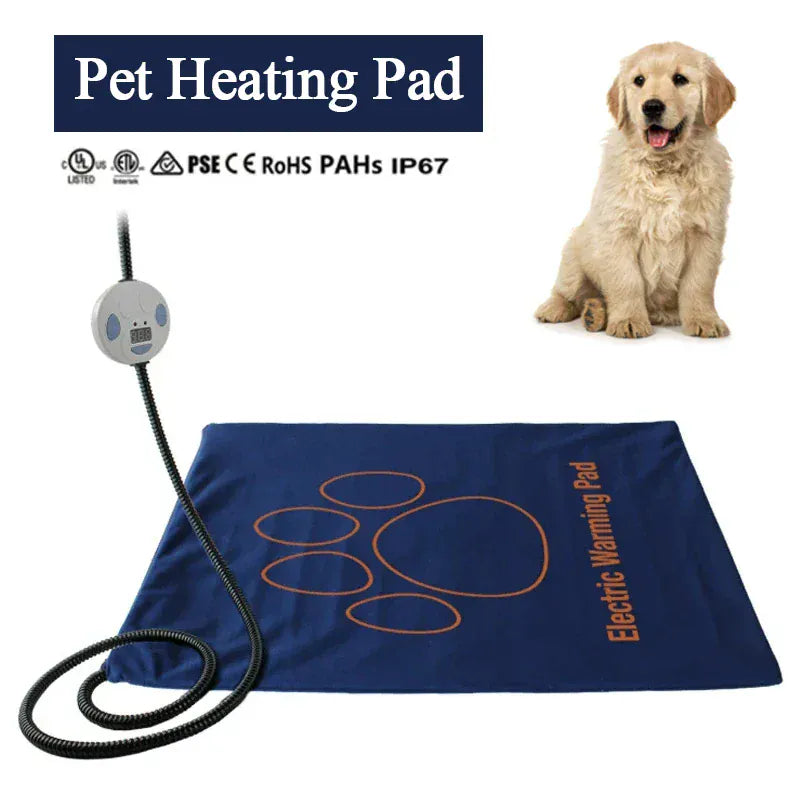 Dog relaxing on warm heating pad for comfort in cold weather
