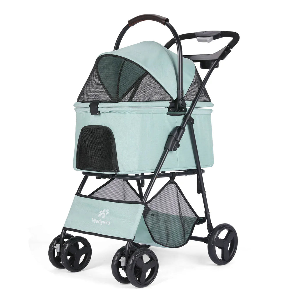 Wedyvko Luxury Pet Stroller - Detachable 4-Wheel Dog Stroller with Cup Holder, One-Click Folding Design & Travel Carrying Bag