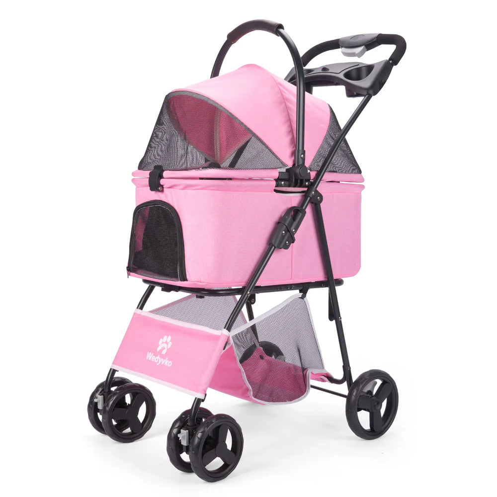 Wedyvko Luxury Pet Stroller - Detachable 4-Wheel Dog Stroller with Cup Holder, One-Click Folding Design & Travel Carrying Bag