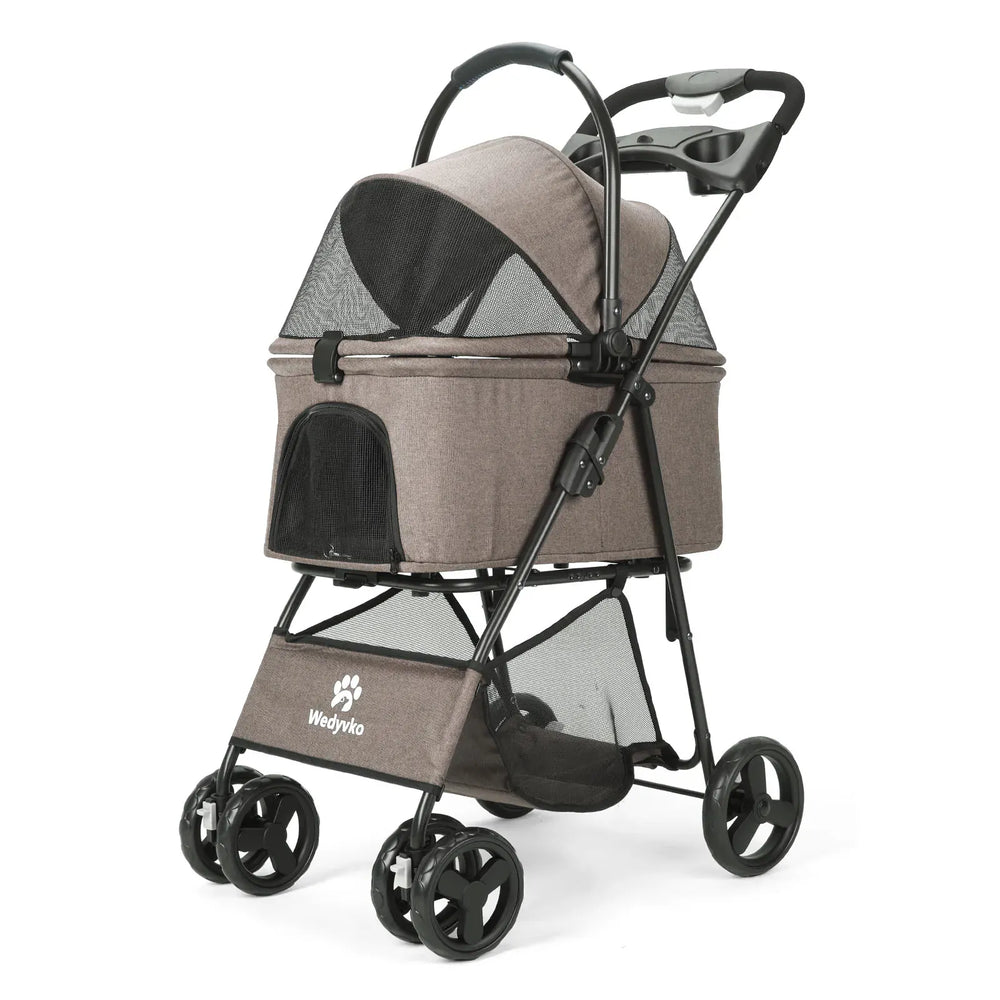Wedyvko Luxury Pet Stroller - Detachable 4-Wheel Dog Stroller with Cup Holder, One-Click Folding Design & Travel Carrying Bag
