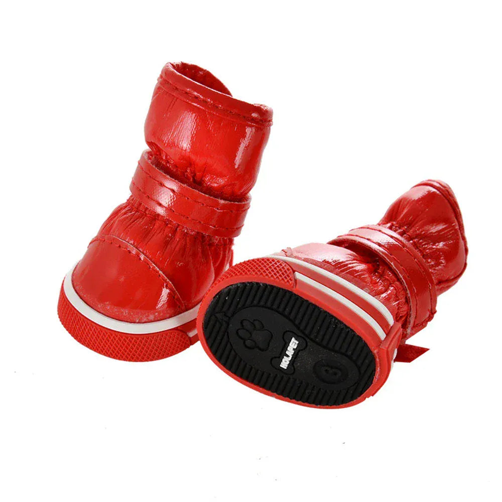Winter Dog Boots 4-Pack - Waterproof Snow Shoes for Small Dogs & Cats