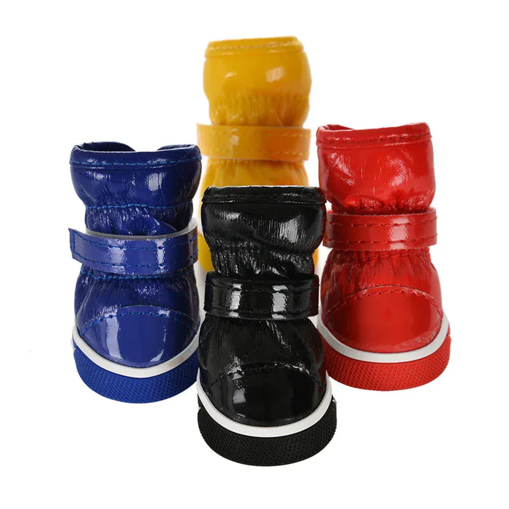 Winter Dog Boots 4-Pack - Waterproof Snow Shoes for Small Dogs & Cats
