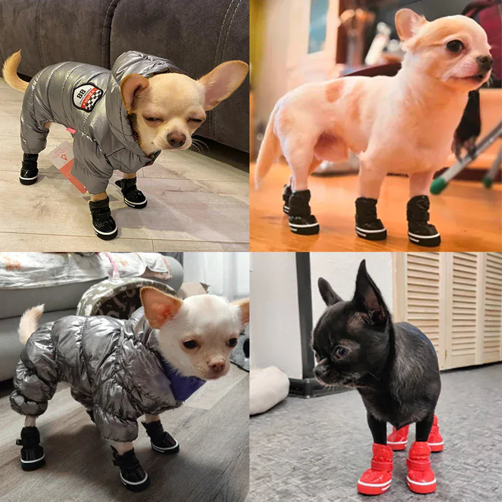 Winter Dog Boots 4-Pack - Waterproof Snow Shoes for Small Dogs & Cats
