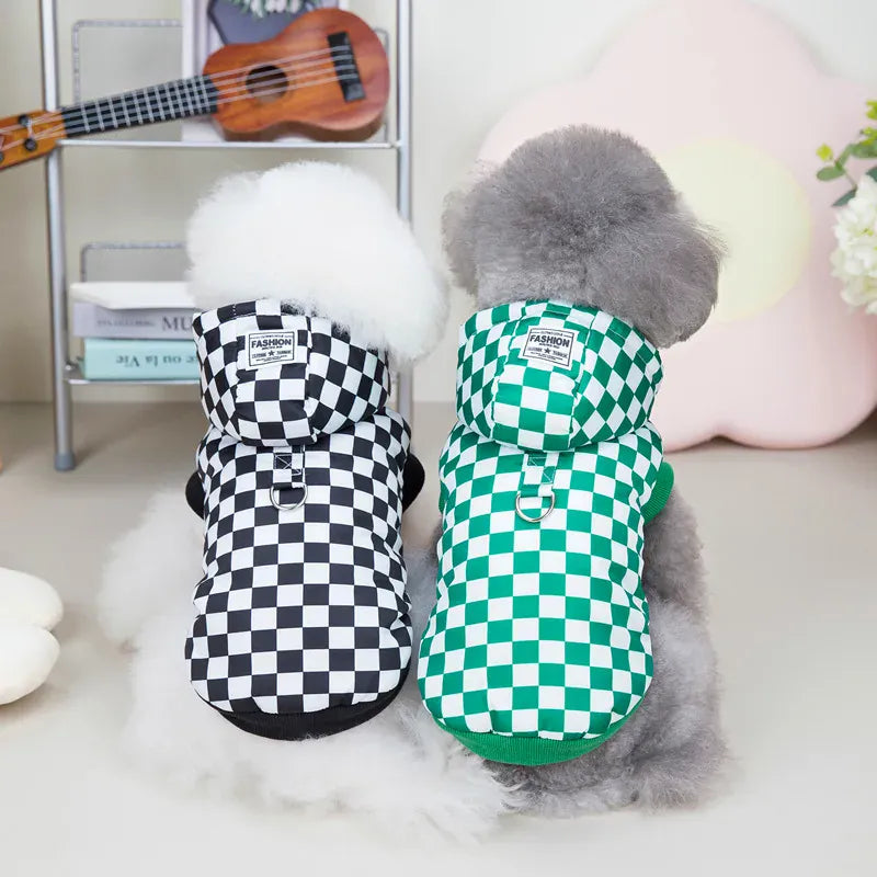 Winter Dog Coat with Hat - Plaid Cotton Jacket for Small to Large Dogs