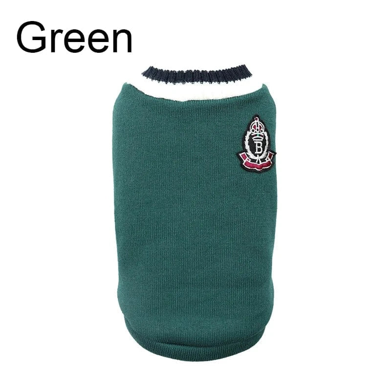 Winter Dog Sweater | College Style V-neck Knitwear for Small Dogs & Puppies – Cozy Puppy Vest & Kitty Jacket