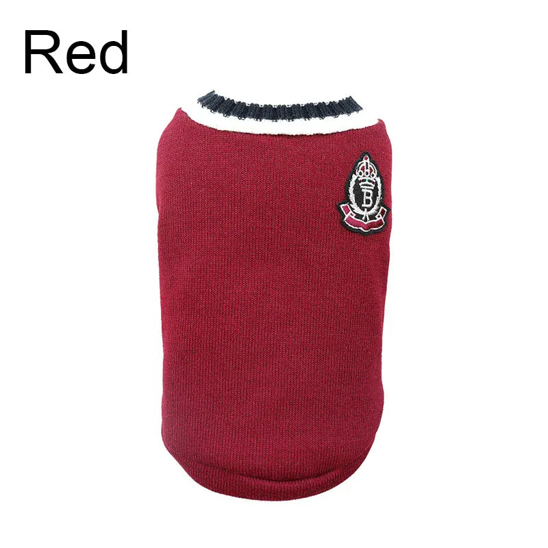 Winter Dog Sweater | College Style V-neck Knitwear for Small Dogs & Puppies – Cozy Puppy Vest & Kitty Jacket