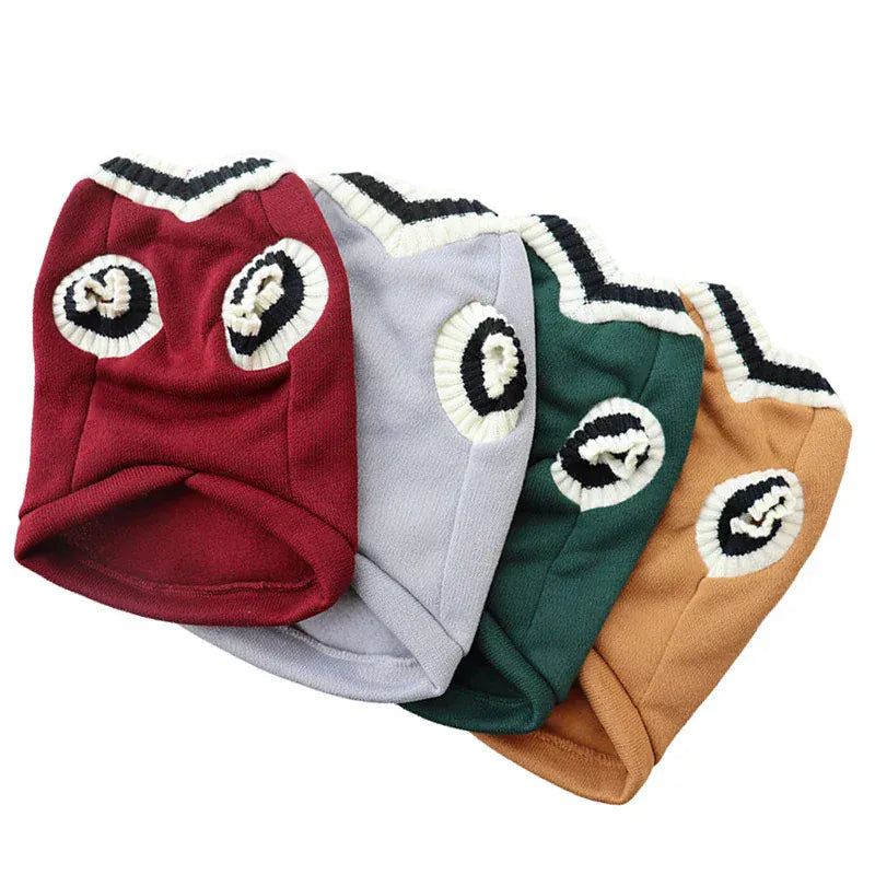 Winter Dog Sweater | College Style V-neck Knitwear for Small Dogs & Puppies – Cozy Puppy Vest & Kitty Jacket