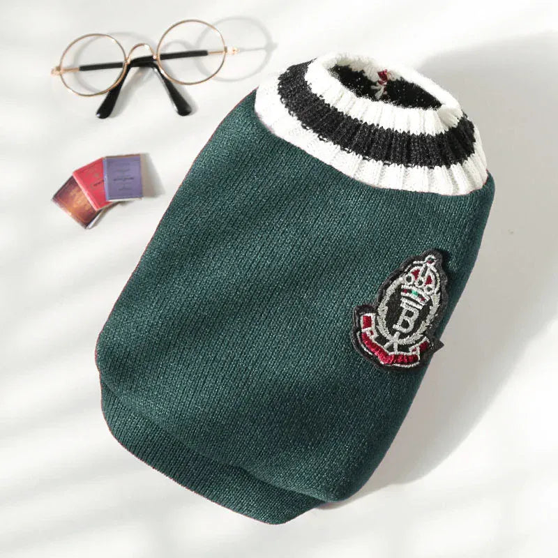 Winter Dog Sweater | College Style V-neck Knitwear for Small Dogs & Puppies – Cozy Puppy Vest & Kitty Jacket