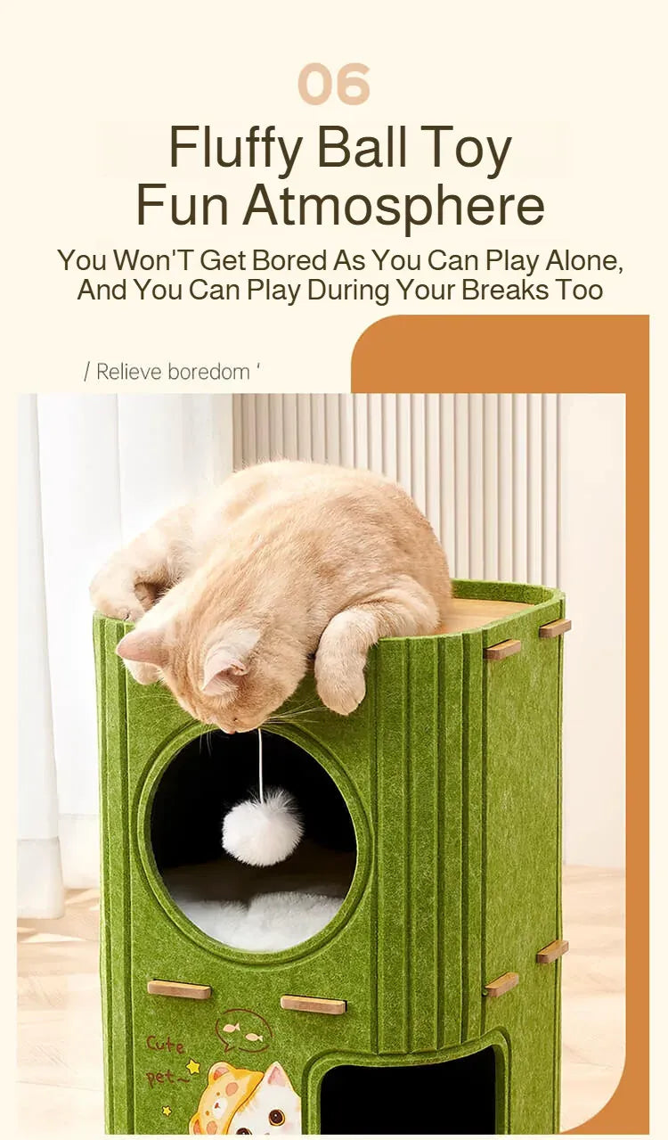 Winter Double Enclosed Cat House - Tree Hole Design MultiLayer Scratching Board