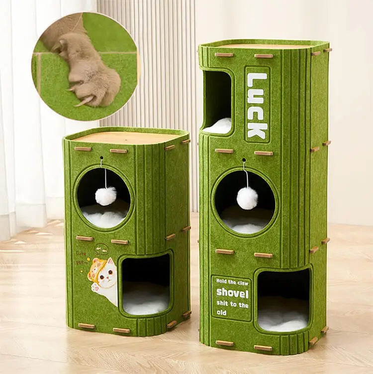 Winter Double Enclosed Cat House - Tree Hole Design MultiLayer Scratching Board