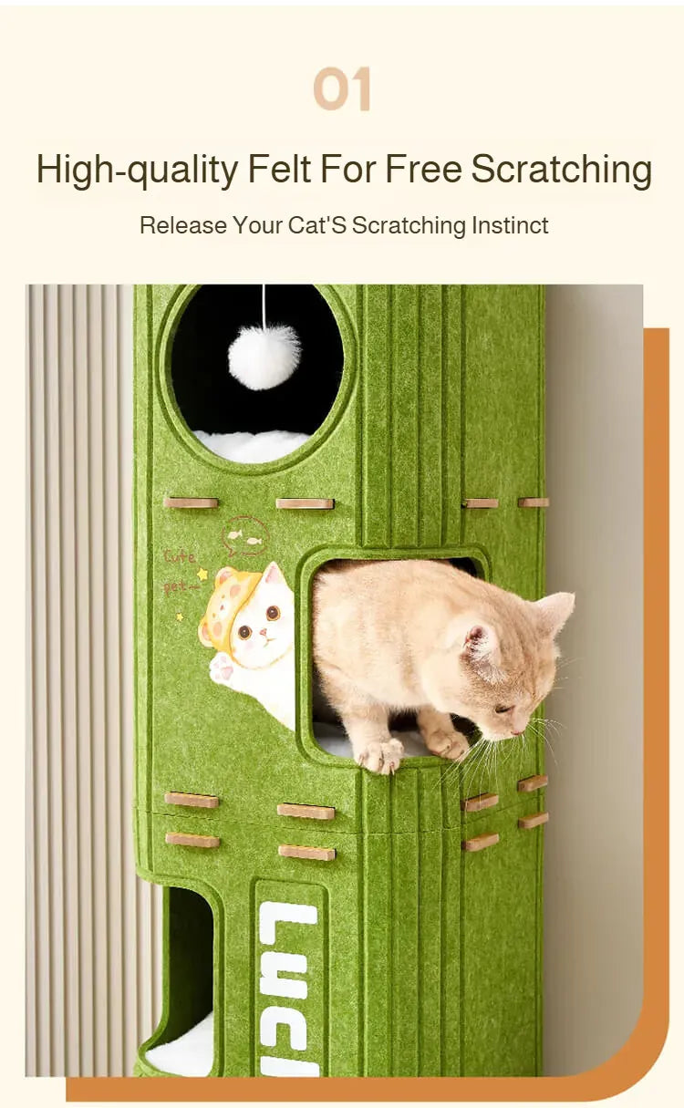 Winter Double Enclosed Cat House - Tree Hole Design MultiLayer Scratching Board