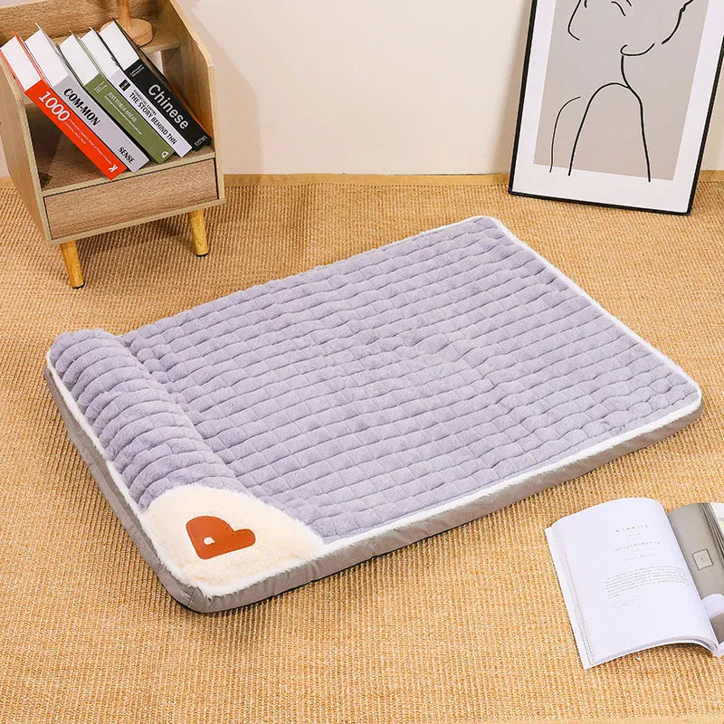 Winter Warm Dog Mat - Removable Washable Kennel Mattress with Plush Corduroy Cover, Egg Crate Orthopedic Support for Large Dogs