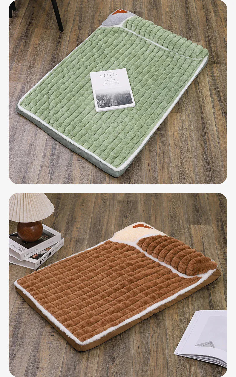 Winter Warm Dog Mat - Removable Washable Kennel Mattress with Plush Corduroy Cover, Egg Crate Orthopedic Support for Large Dogs
