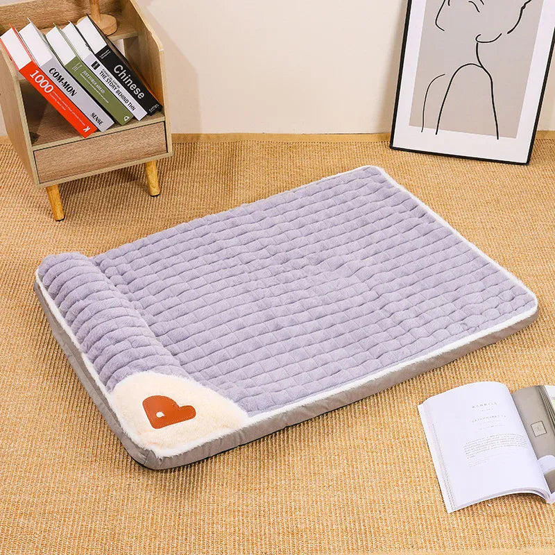 Winter Warm Dog Mat - Removable Washable Kennel Mattress with Plush Corduroy Cover, Egg Crate Orthopedic Support for Large Dogs