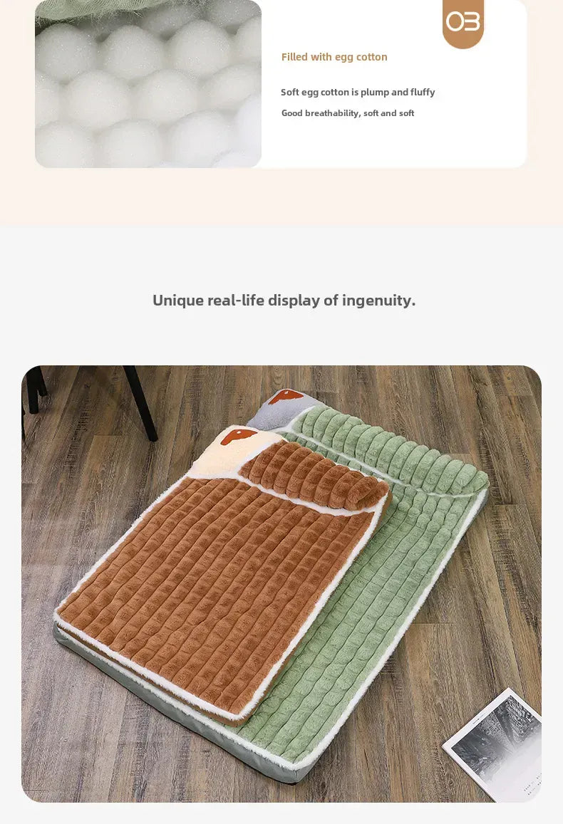Winter Warm Dog Mat - Removable Washable Kennel Mattress with Plush Corduroy Cover, Egg Crate Orthopedic Support for Large Dogs