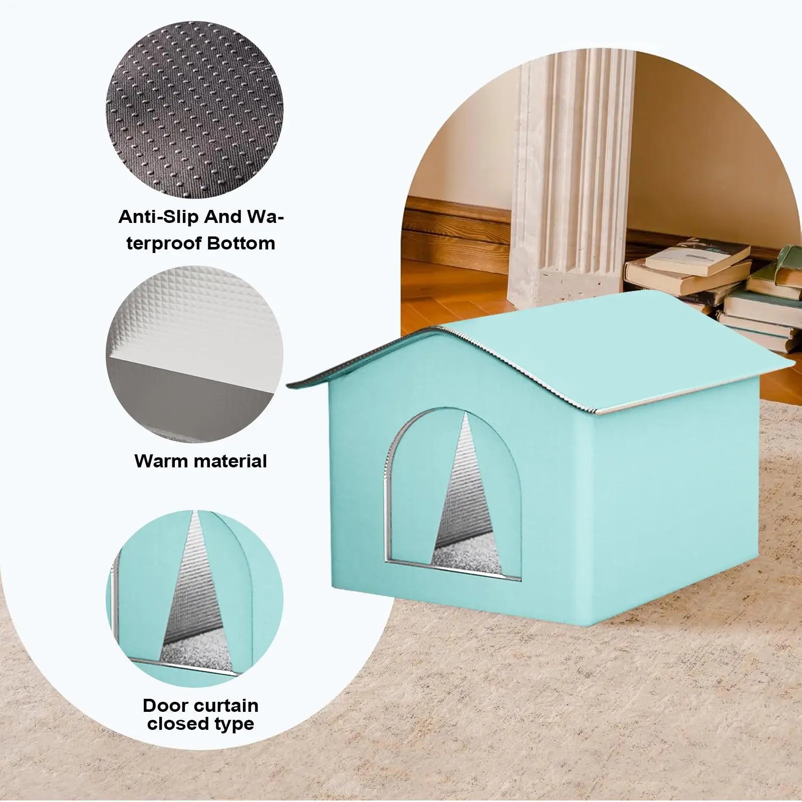 Winter Waterproof Outdoor Cat & Dog House – Insulated Foldable Pet Cave with Warming Mat