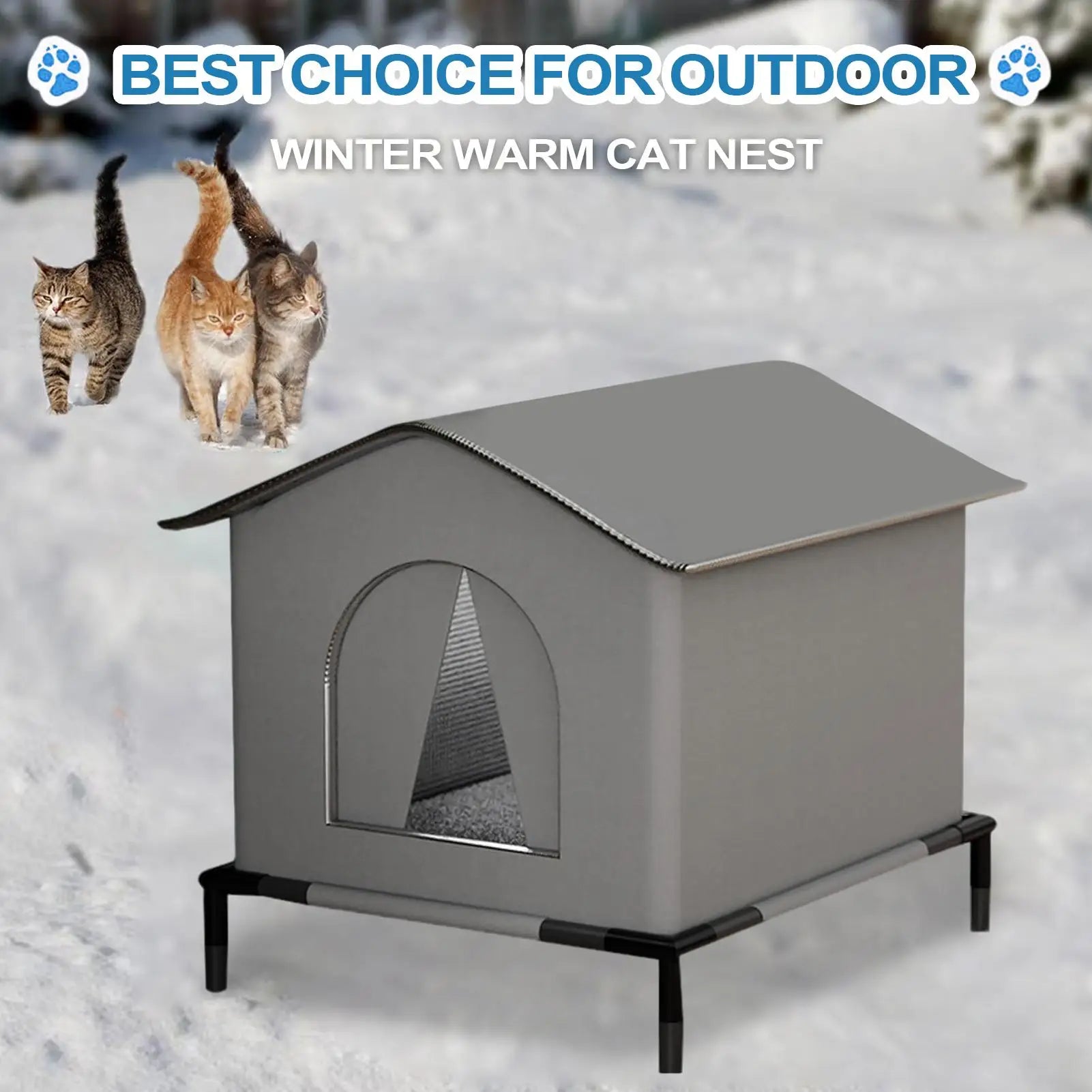 Durable weatherproof cat house placed in backyard for winter protection