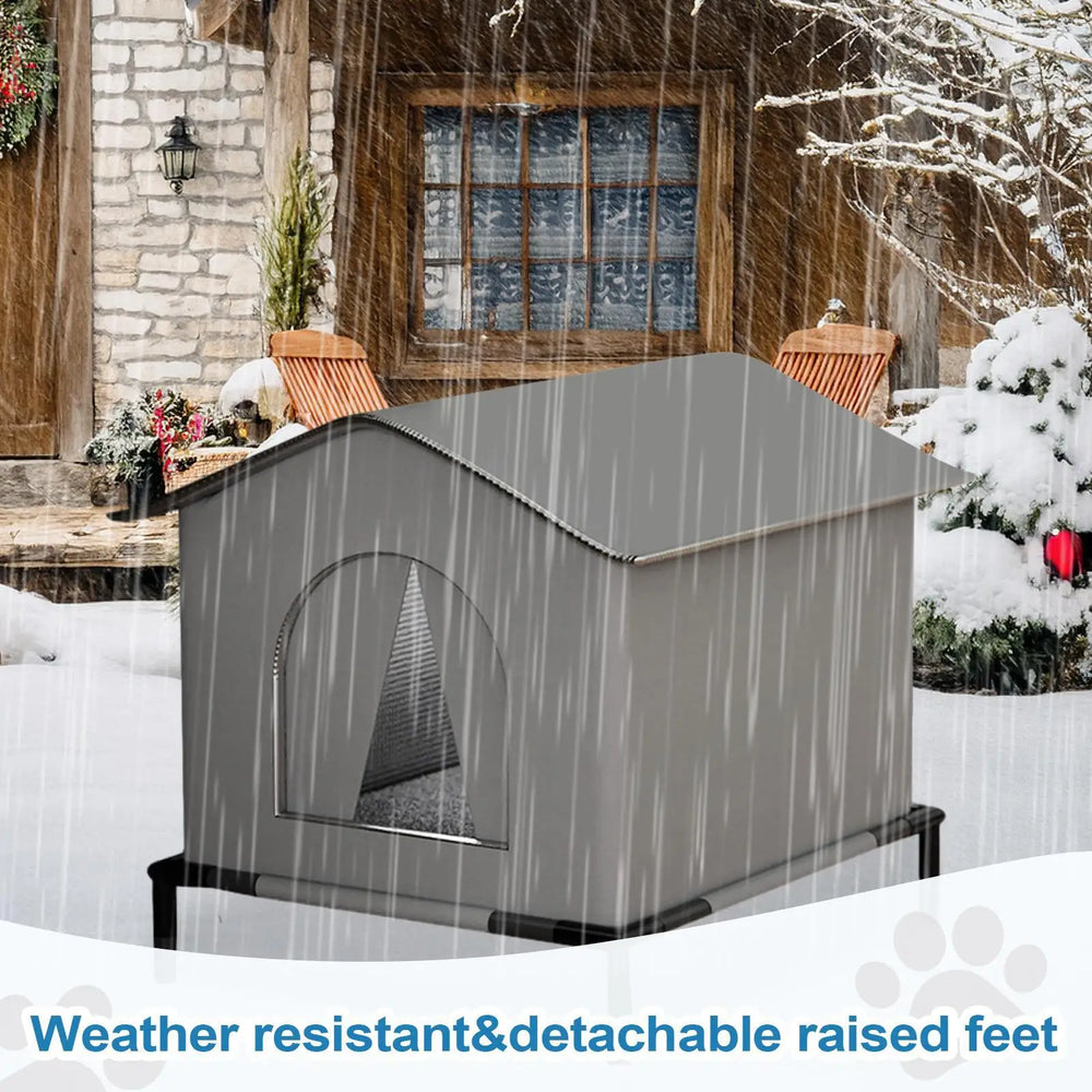 Heated outdoor cat house keeping feral cat warm at night