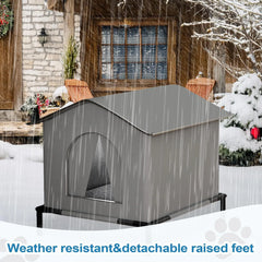 Heated outdoor cat house keeping feral cat warm at night