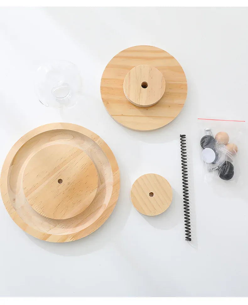 Wooden Cat Activity Tower – 3 Level Turntable Toy with Ball Tracks & Interactive Disc