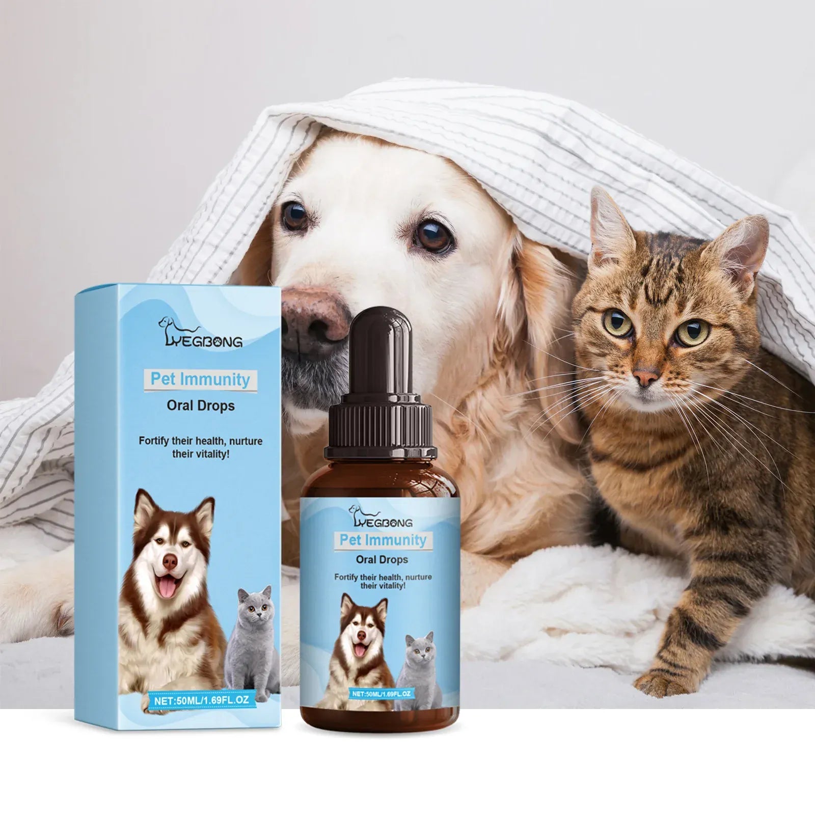Yegbong Pet Health Drops - 50ml Multi-Vitamin Liquid for Cats & Dogs, Immune Support & Anxiety Relief Supplement for Puppies & Kittens